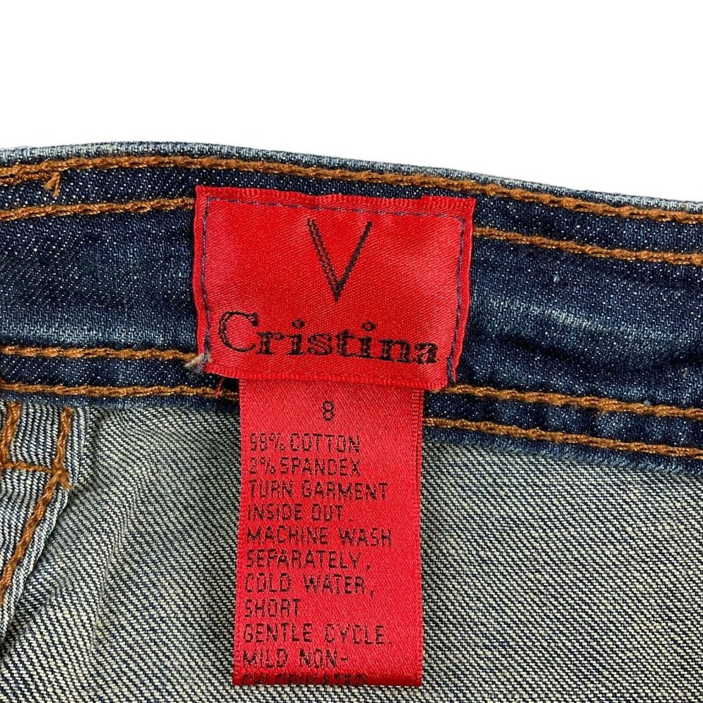 V Christina Jeans Women's 8 Blue Embroidered Mid Rise Skinny Stretch $156 Nwot - Picture 5 of 10